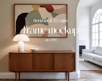 Frame Mockup 3x2 Ratio, Horizontal Frame Mockup Scandi Interior, Landscape Frame Mockup Artwork Display, Horizontal Frame Template For Art
