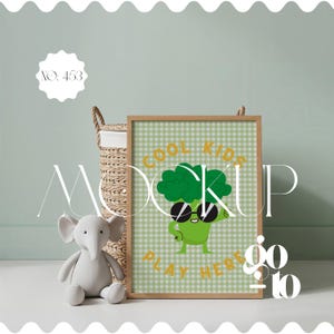 Nursery Frame Mockup: Iso Din A Vertical Ratio, Green Kids Room Template (PSD)