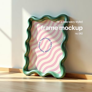 Gewellter Rahmenrahmen Mockup, Din A Bunter Rahmen Mockup, Poster-Mockup-Rahmen, Preppy-Mockup-Rahmen, Nahaufnahme Mockup, Funky Poster-Mockup-Rahmen