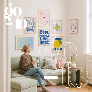 Gallery Wall Mockup With Person, Frame Gallery Mockup Template For Artwork Display, Frame Gallery Wall Mockup, 7 Frames Mockup Gallery Wall image 4