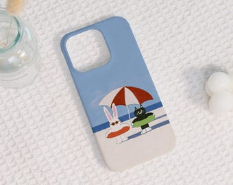 Summer Vibe Cute Cartoon Cats Hard Phone Case,Personalized iPhone Case For iPhone 16 15 14 13 12 Plus Pro Max,iPhone X XS XR SE,Unique Gift