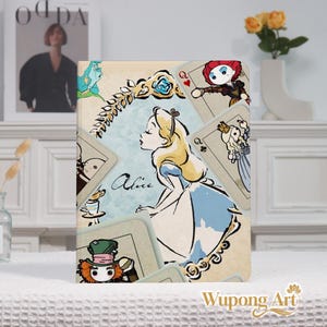 Alice in Wonderland Playing Card Collage iPad Case iPad Pro 2025 2024 2022 13"11"iPad Air7 6 5 iPad A16 11 10 9 10.9"Mini 7 6 5 Custom Cover