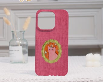 Regal Pink Cat Custom Phone Case For iPhone 17 Pro Max,iPhone 16 15 14 13 12 11 Pro Max Plus Air,Unique Personalized Photo+Name iPhone Case