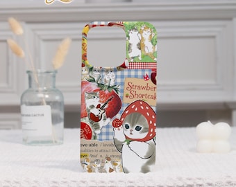 Strawberry&Kitten Custom Phone Case For iPhone 17 Pro Max,iPhone16 15 14 13 12 11 Xr Pro Max Plus,Unique Personalized Photo+Name iPhone Case
