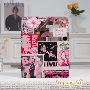 May include: A pink and black collage notebook featuring a variety of images and text, including a flower, a butterfly, and the words "Directed by Sofia Coppola." The notebook has a white border and the words "Wupong Art" at the bottom.