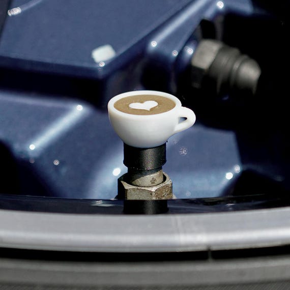 3D Printed Coffee Cup Valve Stem Caps, Car Bike Accessories (Set of 4)