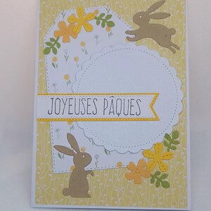 Carte Joyeuses Pâques - unique - fait main - petits lapins - carte fleurie printemps