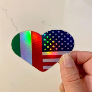 Adesivo olografico a forma di cuore italoamericano