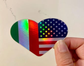 Italian American Heart Holographic Sticker