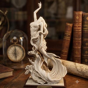 3D Print Elegant Mermaid Wave Statue STL File: Fantasy Ocean Siren Figurine Decor