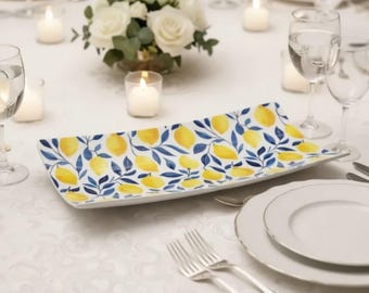 Amalfi Lemons White Clay Serving Tray – Italian Coastal Rectangular Platter for Home & Kitchen