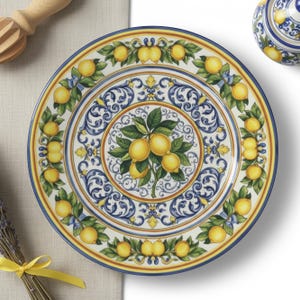 Plato llano de porcelana fina Amalfi Lemons – Vajilla italiana de mayólica estilo Positano