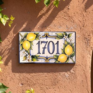 Custom Amalfi Inspired Lemon House Number Tile – 6 Sizes Porcelain Outdoor Plaque
