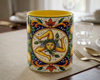 Sicilian Trinacria Lemon Tile Mug | Ceramic Accent Coffee Mug