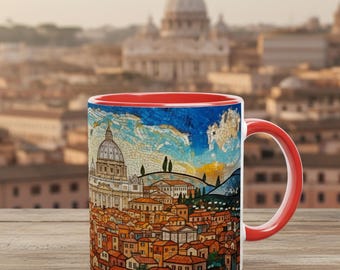 Vintage Rome Inspired City Mosaic - 11oz Ceramic Mug with Color Inside Ceramic Black