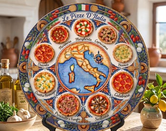 Italian Chef Gift Display Plate Inspired By Authentic Pizza Varieties Art Collection
