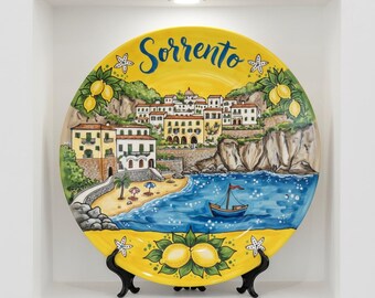 Vibrant Yellow and Blue Ceramic Plate Inspired by Sorrento Sorrento Italy Scenery Including Stand