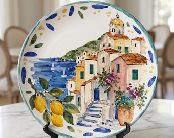 Italian Coastal Town Display Plate Inspired By Positano Ceramic Art Amalfi Coast Style Decor