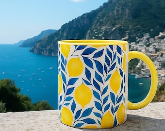 Amalfi Coast Inspired Lemon Mug: Italian Ceramic Coffee Cup, Kitchen Decor