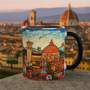 Mug en céramique noir style mosaïque vintage inspiré de Florence - 325 ml (11 oz) avec intérieur coloré