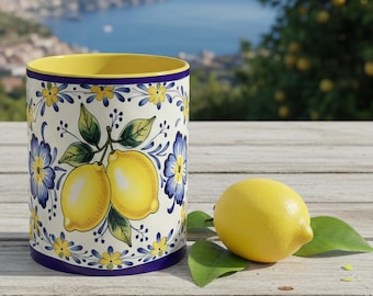 Limoncello citronblommig mugg, italienskinspirerad kaffekopp i majolikastil, present till teälskare