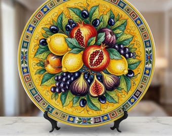 Rustic Southern Italian Orchard Inspired by Calabria Fruit Art Plate with Stand
