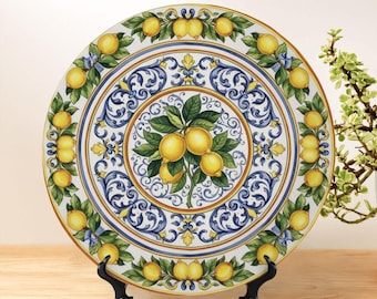 Hand Painted Effect Italian Lemon Ceramic Decorative Plate – Amalfi Inspired Decorative Art