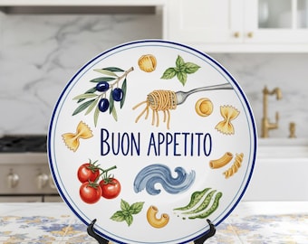 Italian Cuisine Inspired Decorative Plate with Display Stand