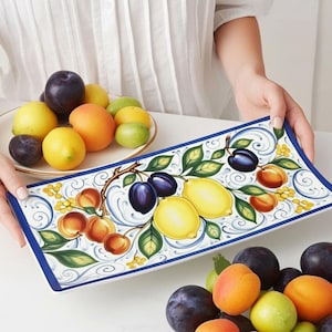 Bandeja de arcilla blanca Positano Amalfi para frutas – Plato de servir de mayólica italiana para cocina y mesa