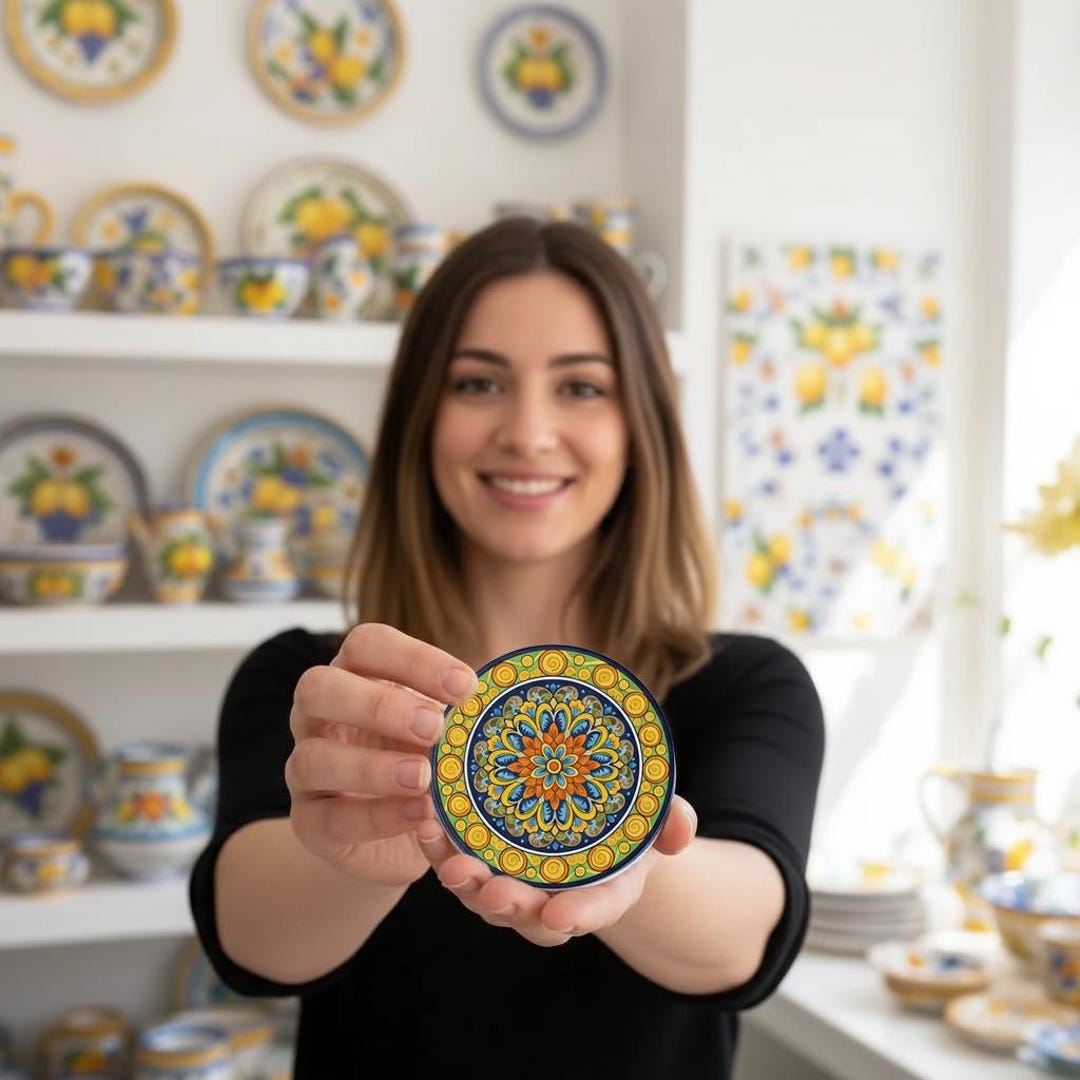 Italian Majolica 4 X 4 Inches Ceramic Coaster – Colorful Mediterranean ...