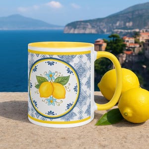 Amalfi Lemons Ceramic Coffee Mug: Italian Tile Coastal Decor