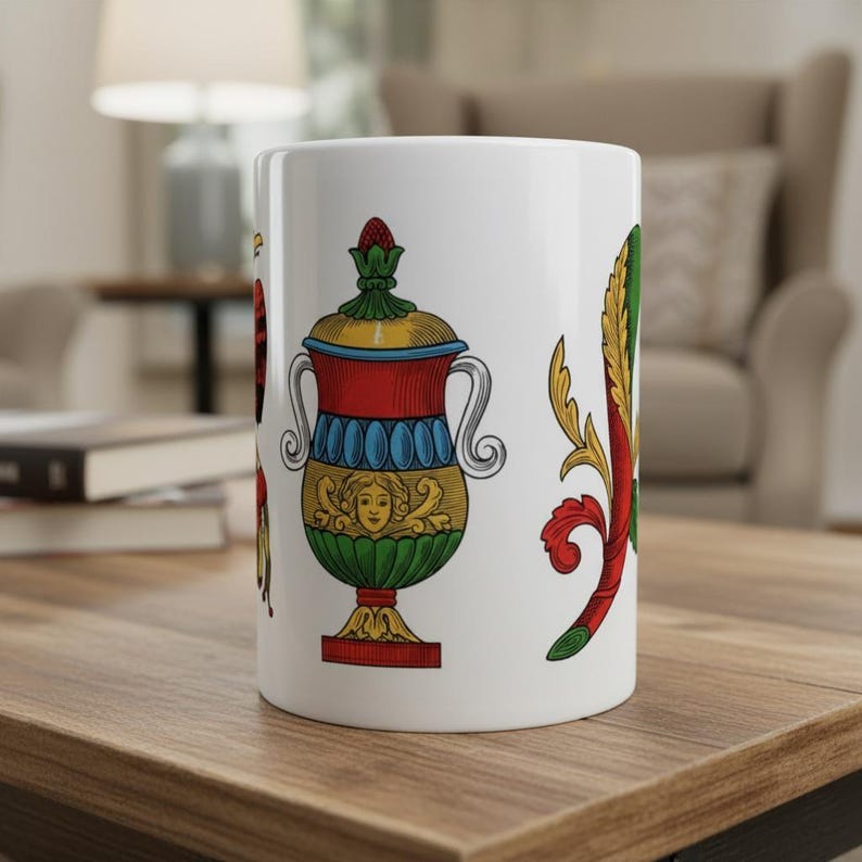 Scopa Card Game Mug | Neapolitan Cards Print | 15oz Ceramic Coffee Cup Gift image 2