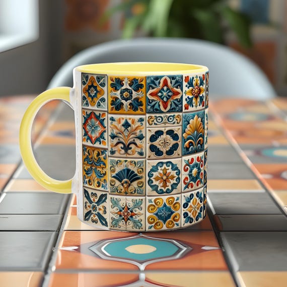 Italian Majolica Tile Ceramic Coffee Mug - Artisan 11oz Cup