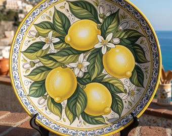 Amalfi Coast inspired by Italy Lemon Decorative Plate Mediterranean Ceramic Art including Stand