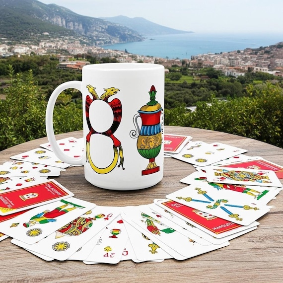 Scopa Card Game Mug | Neapolitan Cards Print | 15oz Ceramic Coffee Cup Gift