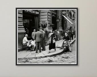 Vintage italiensk gatumotivposter - 1950-tals cafékonst - Inramad tryck med europeisk charm från mitten av århundradet