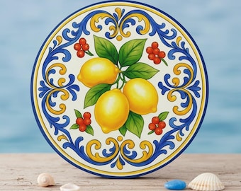 Italian Lemons 4 x 4 inches Ceramic Coaster, Amalfi Majolica Style Table Decor