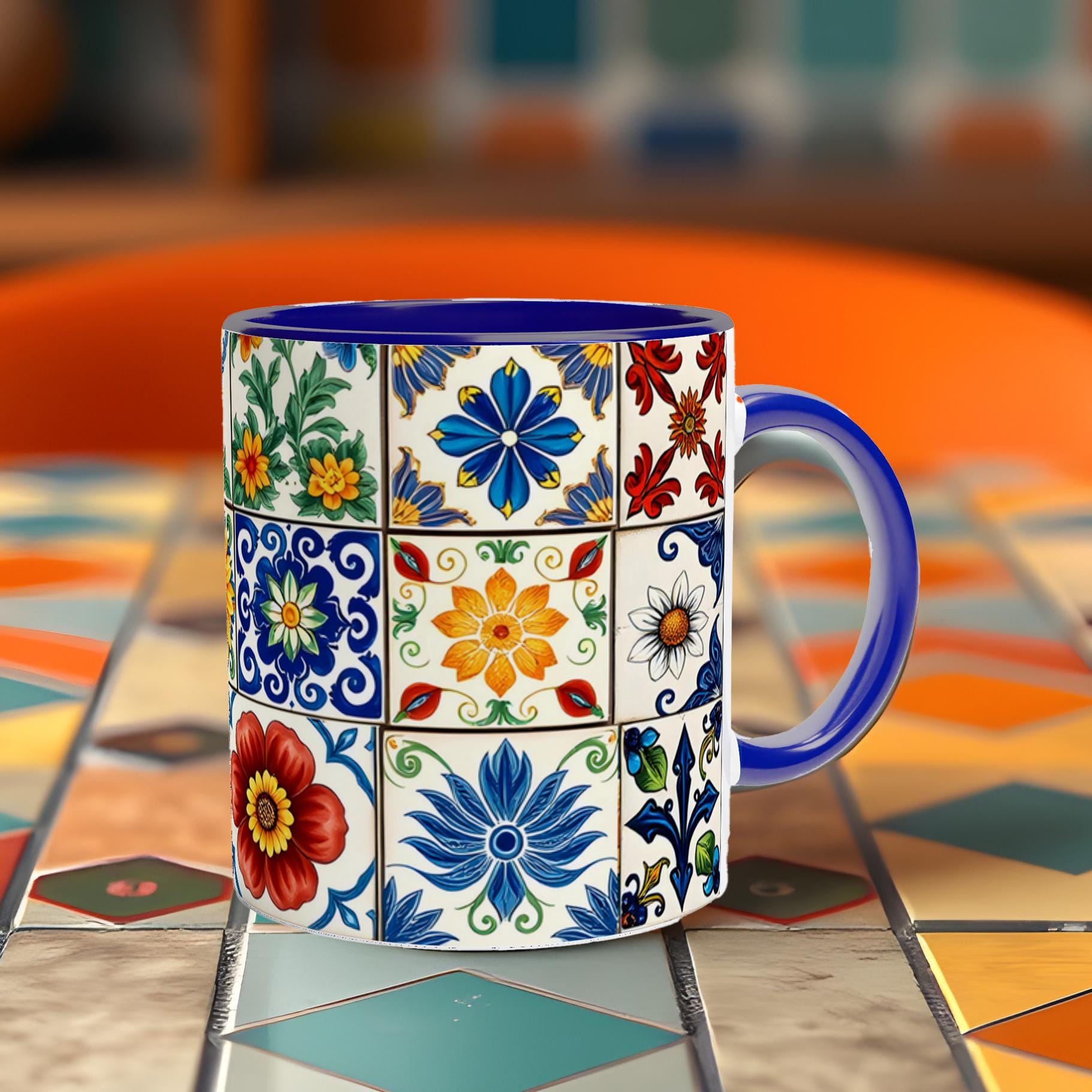 Vibrant Italian Majolica-Inspired Mug  Hand-Painted Effect - Elegance for  Your Morning Brew!