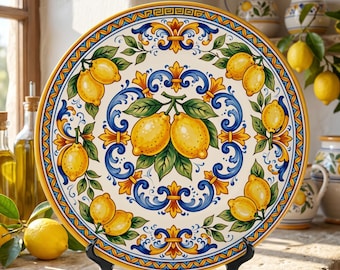Coastal Lemon Display Plate: Positano Inspired Artisan Ceramic Room Decoration