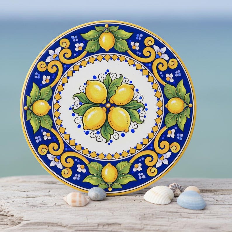 Podkładka ceramiczna z wzorem cytrynowym | Wzór cytrusowy w stylu śródziemnomorskim zdjęcie 1