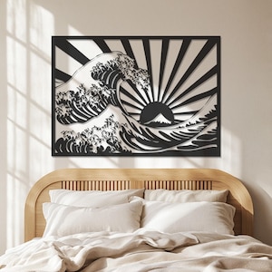 Great Wave Metal Wall Art – Japanese Ocean Wave Decor – Zen Wall Hanging – Hokusai Inspired Modern Art for Home Office