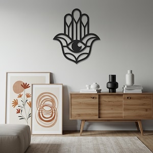 Hamsa Hand Metal Wall Art: Eye of Fatima, Boho Home Blessing