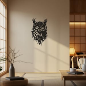 Decorazione murale a forma di gufo in metallo / Decorazione murale moderna a forma di gufo in metallo / Testa di gufo in acciaio tagliato al laser / Scultura murale minimalista raffigurante animali selvatici