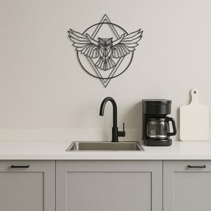 Decorazione murale in metallo a forma di gufo geometrico - Decorazione murale minimalista a forma di uccello - Decorazione murale moderna in metallo nero per soggiorno e camera da letto