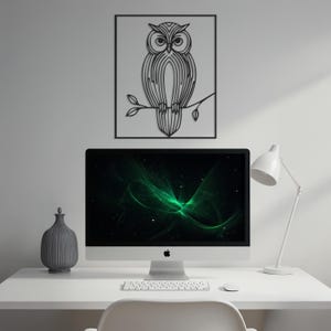 Decorazione da parete in metallo a forma di gufo minimalista - Decorazione da parete a forma di gufo con cornice nera - Decorazione da parete a forma di uccello moderno per camera da letto, ufficio o soggiorno