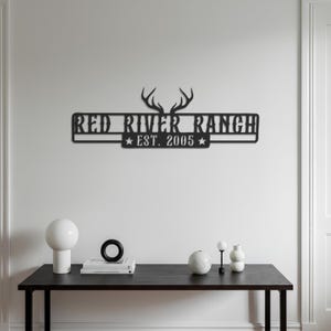 Personalized Ranch Metal Sign with Antlers: Custom Family Name Farmhouse Decor