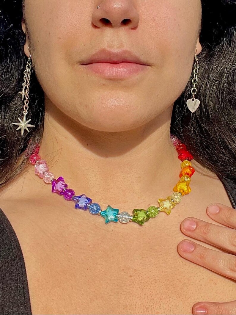 Bellatrix Puffy Star Scarf Necklace in Red/Light Pink/Yellow main image 1