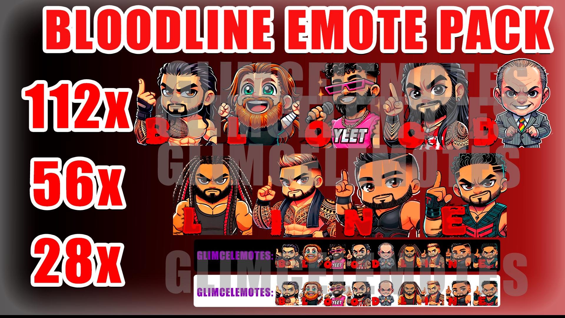 Wrestling BLOODLINE 9 Emote Pack - Chibi Wrestling Emotes for Twitch, Youtube