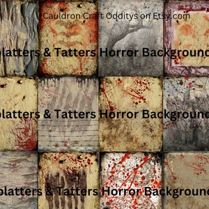 Tatters n Splatters 25 Horror Digital Background Pages for Scrapbook Paper, Junk Journals, Halloween ephemera- Includes Limited Sale Use