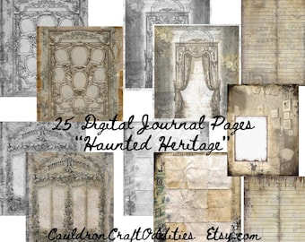 Haunted Heritage 25 Digital Pages for Junk Journal Scrapbook, Victorian Paranormal Gothic Ghosts, Includes Limited Sale Use